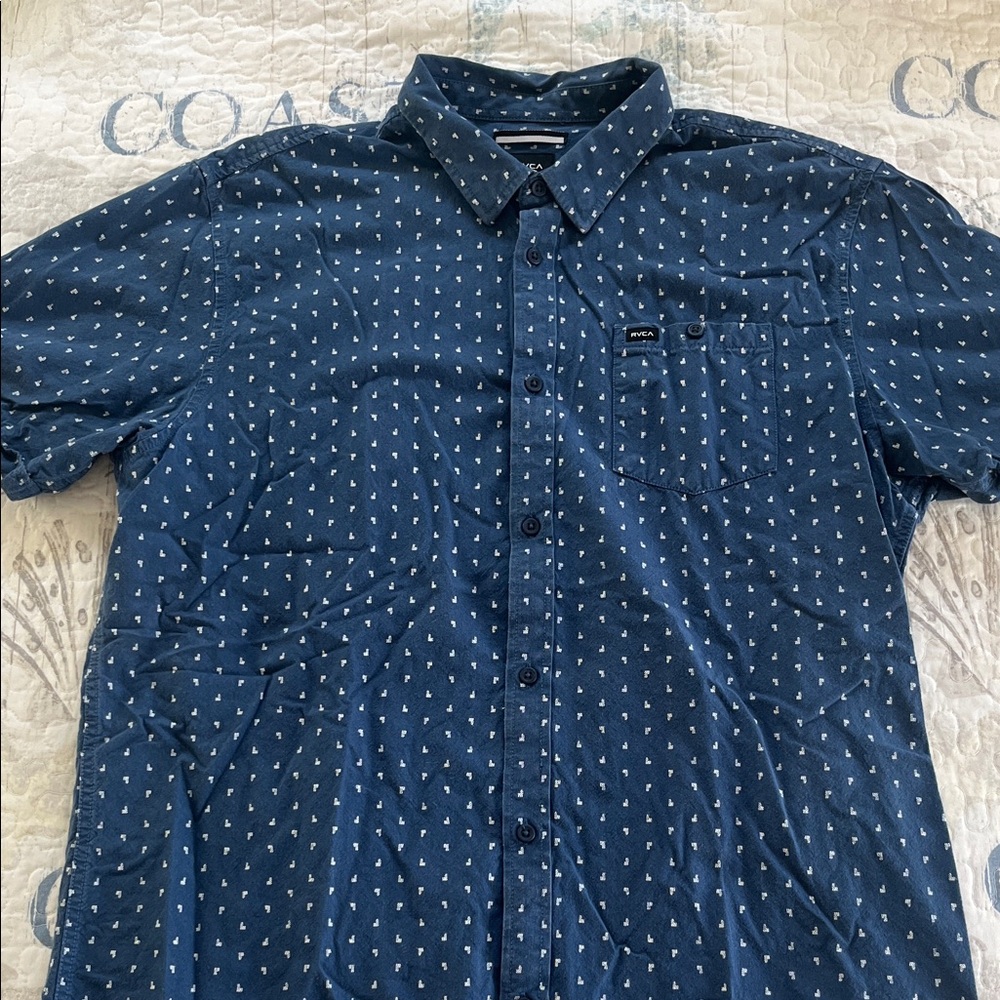 RVCA Navy Blue Patterned Button Down Shirt